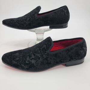 La Milano Broderick II Mens Black Jacquard Velvet Red Sole Smoking Dress Shoes 7